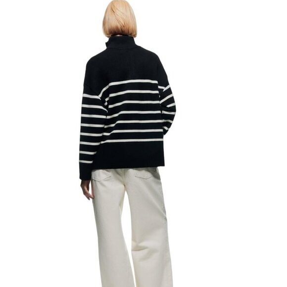 ZARA STRIPED SWEATER WITH ZIP BLACK / WHITE SIZE XL | 3519/125 - Picture 3 of 5